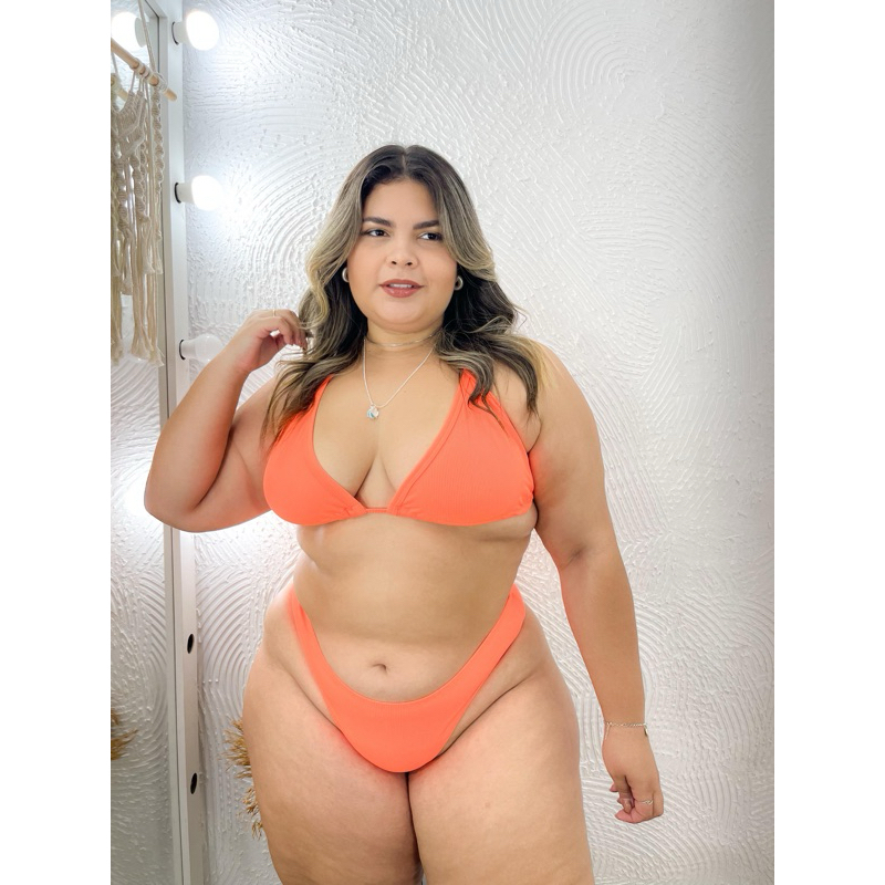 Biquíni canelado laranja da coleção
